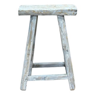 Rustic Raw Rough Wood Grain Rectangle Slim Stool Bench Side Table For Sale