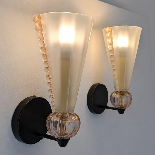 Mid 20th Century Mid-Century Modern Pink Sconces Murano Glass Wall Lights Attributed to Barovier & Toso - Pair For Sale - Image 9 of 13