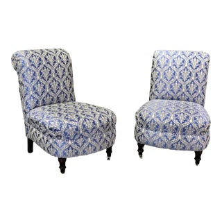 Pair of French Scrolled Back Napoleon III Slipper Chairs For Sale
