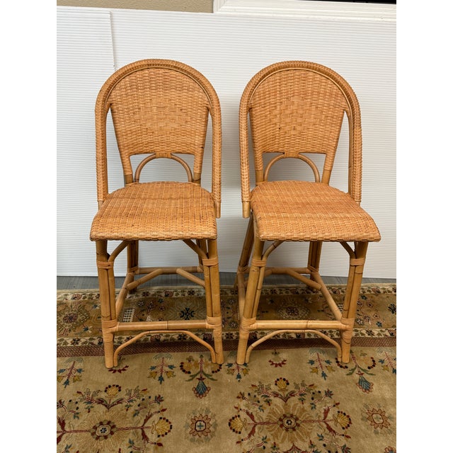 Serena & Lily Sunwashed Rivera Rattan Counter Stools, Pair For Sale - Image 9 of 12