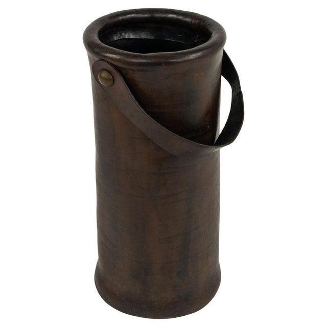 Mid-Century Umbrella Stand in Leather and Brass, Italy, 1950s For Sale - Image 15 of 15