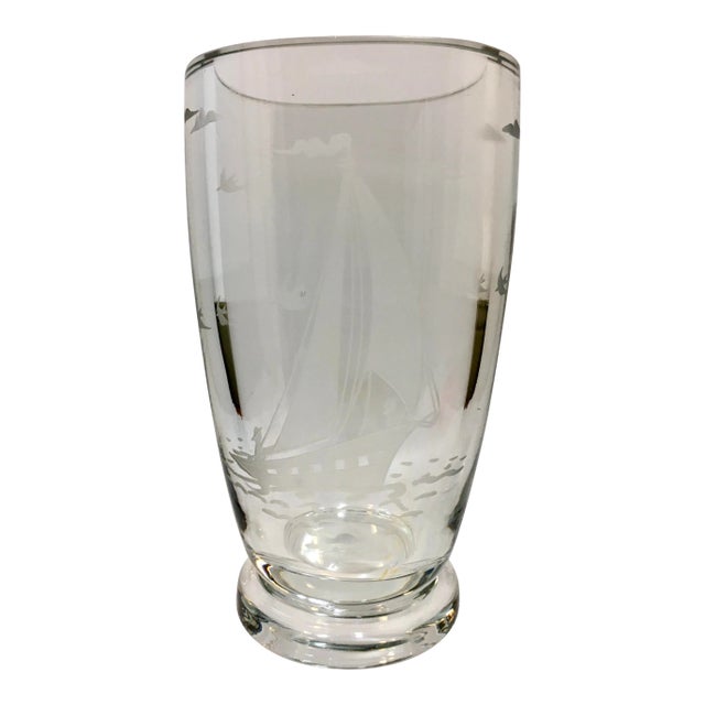 Crystal Lars Hellsten Orrefors Sailboat Vase For Sale