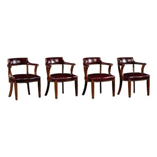 Vintage Set of Four Nailhead Trim Barrel-Back Leather Armchairs in Oxblood For Sale
