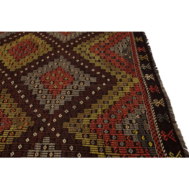 1950s Vintage Persian Soumak Handmade Burnt Orange Geometric Wool Rug For Sale - Image 5 of 8