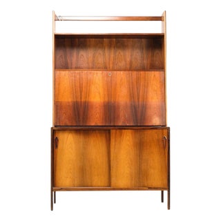 Danish Modern Bookcase With Drop Front Bar Cabinet For Sale