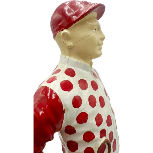 Wood Vintage Red Polka Dot Equestrian Jockey Bookend Statue 13"h For Sale - Image 7 of 12