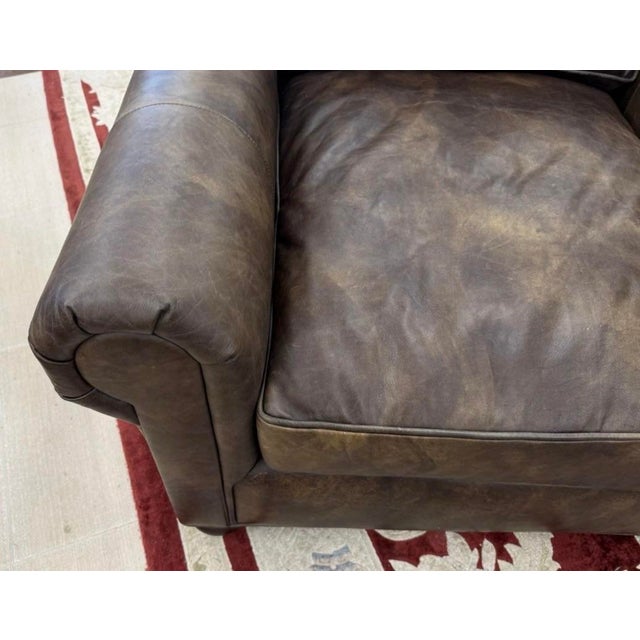 Animal Skin Restoration Hardware Lancaster Brown Leather Large Reading Chair For Sale - Image 7 of 10