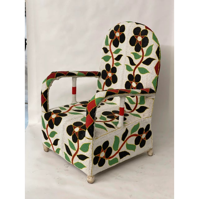 Tribal Handmade African Beaded Chair in Black Flowers For Sale - Image 3 of 5