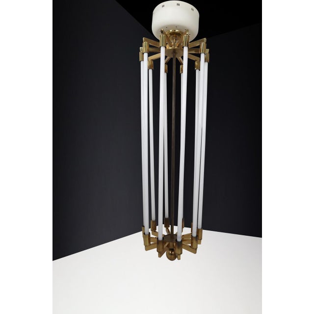 Bauhaus Large German Bauhaus Chandelier in Brass from Kaiser & Co., 1940s For Sale - Image 3 of 10