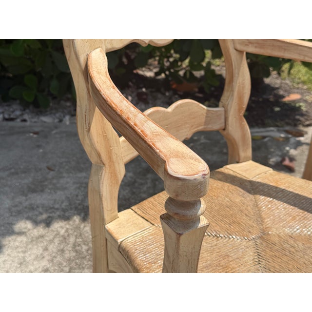 Textile Vintage Louis XV-Style Carved Accent Chairs With Rush Seats, Pair For Sale - Image 7 of 12