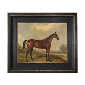 Hunter in a Landscape Print on Canvas, Distressed Black Frame