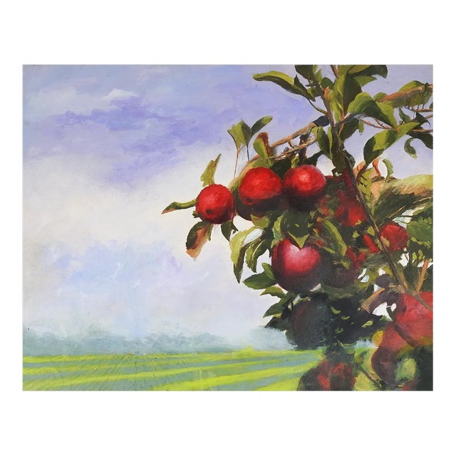 Late 20th Century Apple Tree Landscape Study Painting For Sale