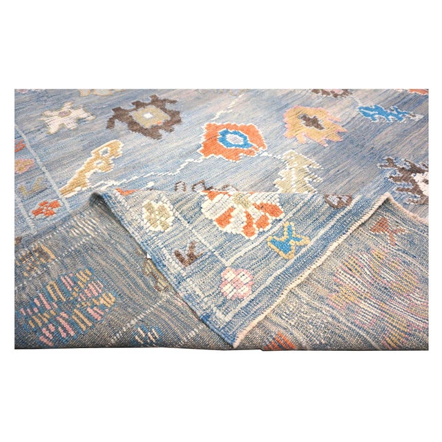 Textile 21st Century Turkish Oushak 9x12 Gray, Orange & Slate Blue Handmade Area Rug #a.c 201 For Sale - Image 7 of 14