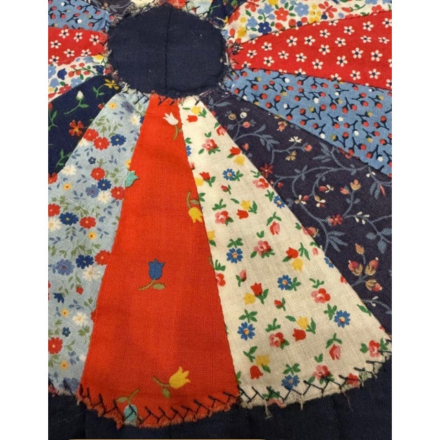 Traditional Vintage Handmade Quilt With Dresden Plate Blocks Navy 109x85” King For Sale - Image 3 of 4