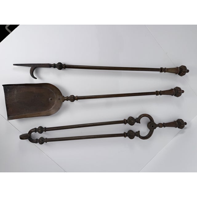 Rare 19th Century Cast Bronze Fireplace Tools Set of 3 Pieces For Sale - Image 13 of 17