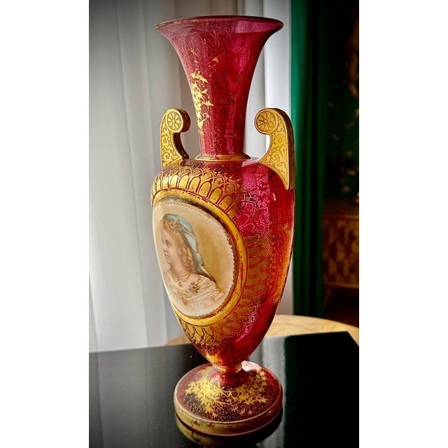 Bohemian Ruby Cranberry Glass Urn Vase from Moser, 1880 For Sale - Image 12 of 18
