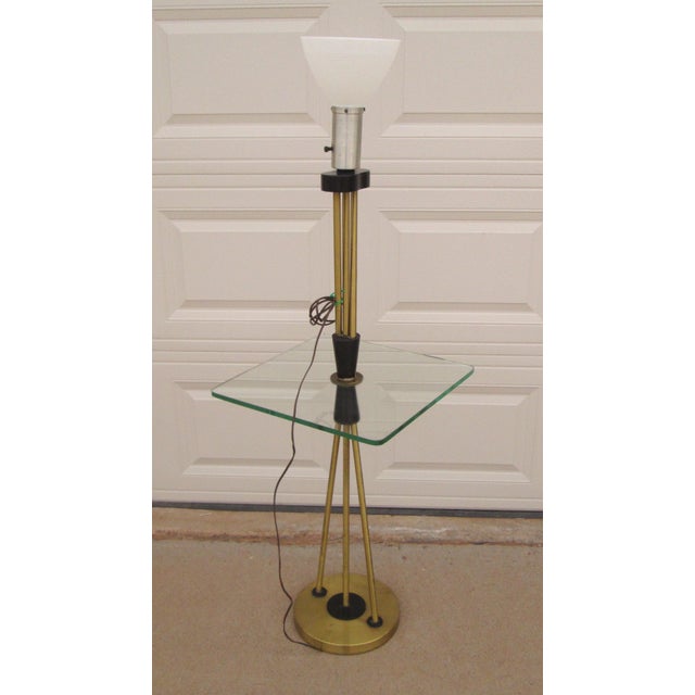 Brass Gerald Thurston Attributed Floor Lamp and Glass Table For Sale - Image 8 of 12