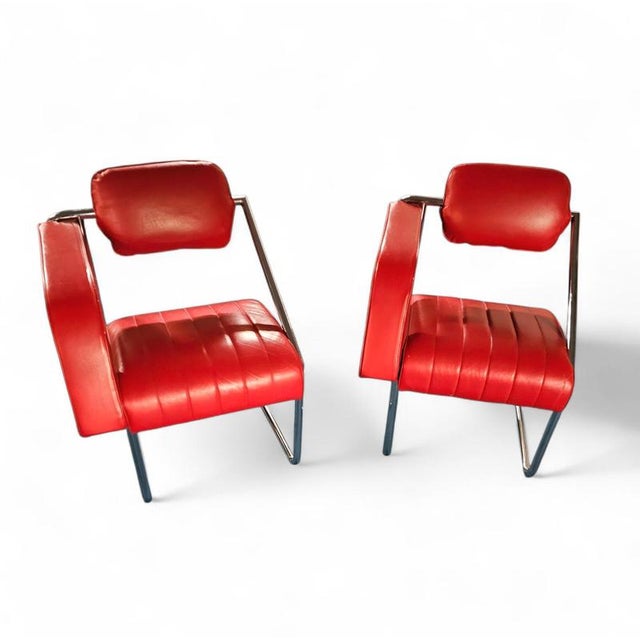 Red Leather Chairs by Eileen Gray for Alivar, Set of 2 For Sale - Image 13 of 18