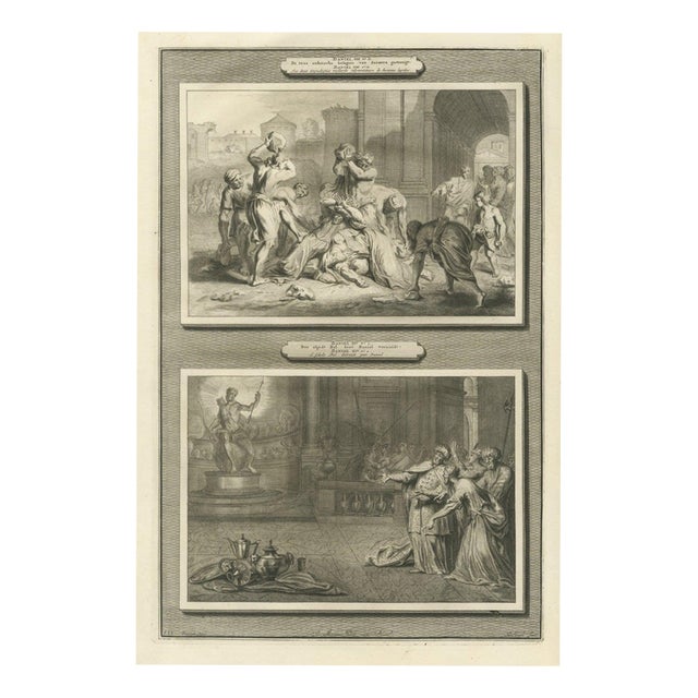 Pieter Mortier, Stoning of Susanna's Accusers and Daniel Destroys Bel, 1700, Engraving For Sale