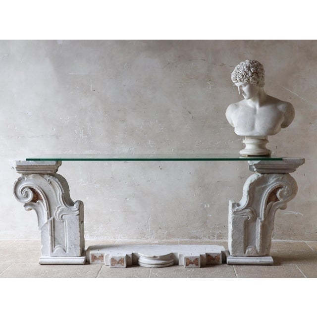 Antique Baroque Marble Console Table with Glass Top For Sale - Image 11 of 16
