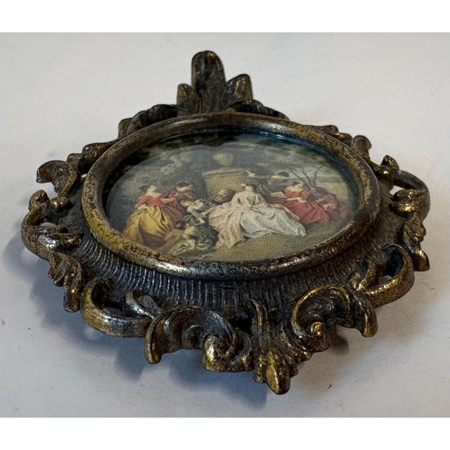 Italian Vintage Petite Italian Fancy Gilt Metal Framed Print For Sale - Image 3 of 6