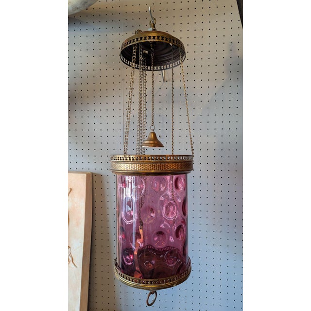 Late 19th Century Victorian Cranberry Pull Down Lantern For Sale - Image 5 of 10