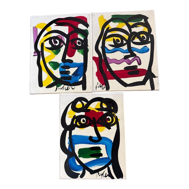 1970s Peter Keil Set of 3 Abstract Modernist Canvas Paintings For Sale