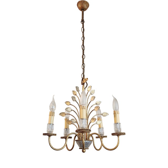 Vintage Five-Arm Florentine Chandelier, 1960s For Sale