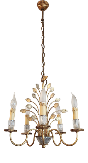 Vintage Five-Arm Florentine Chandelier, 1960s