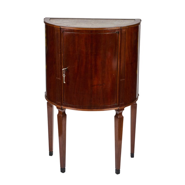 Wood 1900s Pair Antique Cherry Wood Demi-Lune Cabinets With Marble Tops For Sale - Image 7 of 12