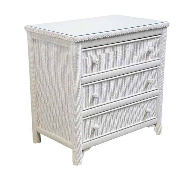 Henry Link Lexington / Henry Link Country Cottage Style 30" White Wicker Three Drawer Nightstand 477-513 For Sale - Image 4 of 13