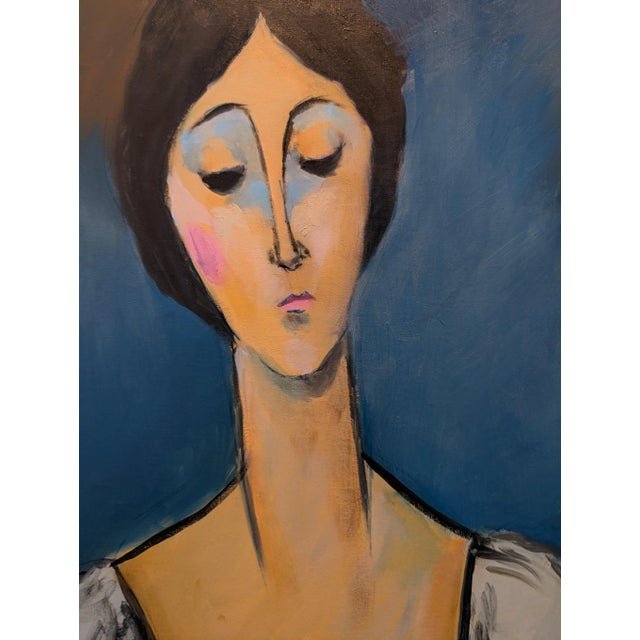 Peaceful Moment - Oil on Canvas Board with mdf core 18x24" in the style of Modigliani
