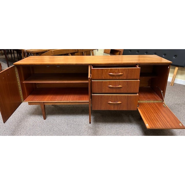 Mid Century Modern Teak Credenza c.1960 Left Side Cabinet W/ Shelf and Drawers. For Sale - Image 14 of 14