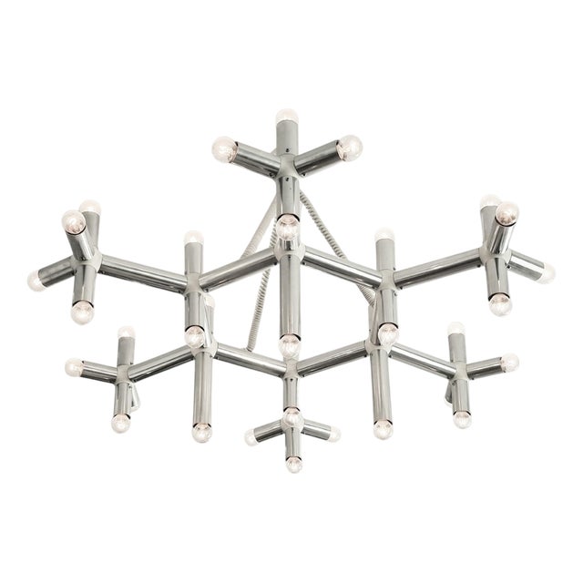 Large Model Atomic Chandelier in White Plastic and Aluminium, 1970s For Sale