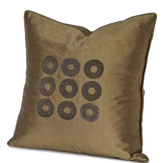 2010s Lesage Olive Silk Embroidered Pillow For Sale - Image 5 of 8