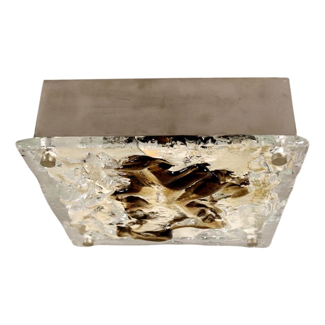 Vintage Ceiling Lamp in Blown Glass and Aluminium, 1970s For Sale