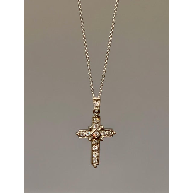 White Diamond Cross Pendant with White Gold Necklace 18 Karat White Gold For Sale - Image 9 of 18