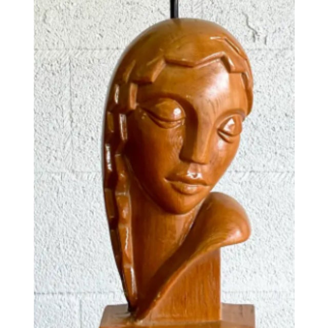 Vintage Art Deco Hand Carved Lady Table Lamp For Sale - Image 10 of 12