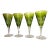 1970s 4 Hand Cut to Clear Crystal Green Glass Cordials Wine Champagne Glasses Goblet For Sale