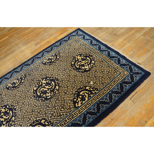 1920s Blue Medallion Antique Chinese Peking Dragon Greek Key Knotted Wool Rug For Sale - Image 9 of 10