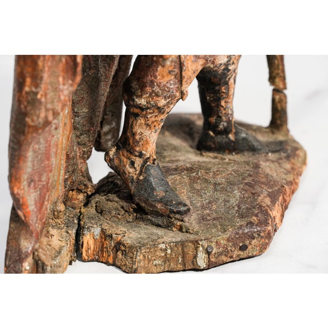 Wood Wonderful Continental Polychrome Antique 18th Century Carved Wood Statue Sculpture Warrior Man Old World European Decor For Sale - Image 7 of 16
