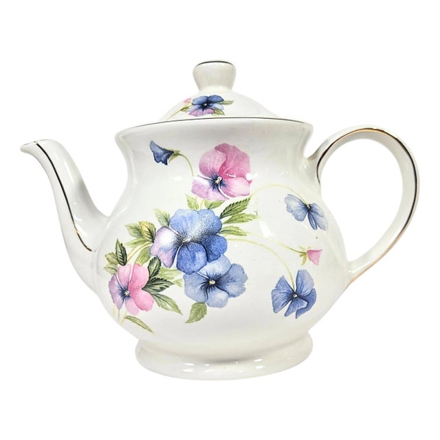 Late 20th Century Pastel Pansies Teapot For Sale