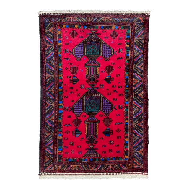 Hand-Knotted Baluch Geometric Rug 2'10" X 4'11" For Sale