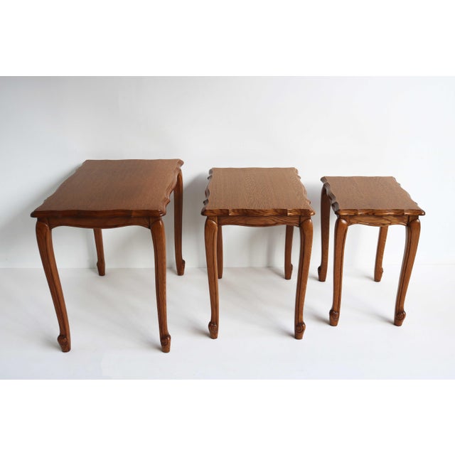 French Oak Nesting Tables with Scalloped Tops, 1960s, Set of 3 For Sale - Image 11 of 14