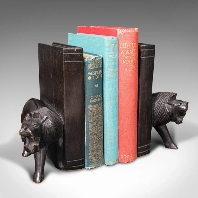 1900's Pair of Antique Carved Lion Bookends For Sale - Image 11 of 11