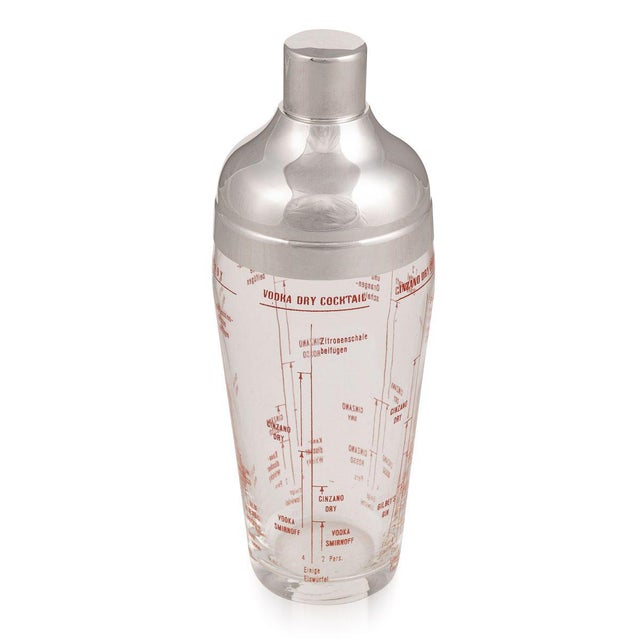 American Glass and Silver-Plated Recipe Cocktail Shaker, 1950s For Sale - Image 10 of 11