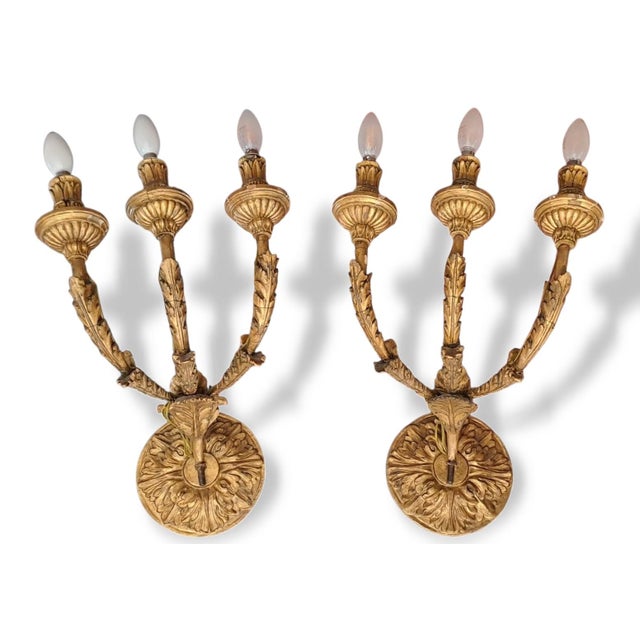 Empire Giltwood Wall Lights, 1800s, Set of 2 For Sale - Image 6 of 11