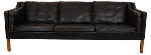 Vintage 2213 Three-Seater Sofa in Patinated Black Leather by Børge Mogensen for Fredericia