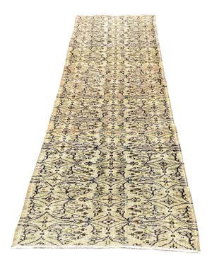 1960s Boho Beige Hand Knotted Runner Rug