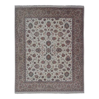 All-Over Floral Design Vintage Persian Tabriz Rug in Soft Colors on Ivory Field For Sale